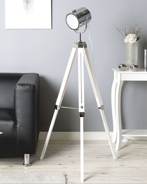 Stojací lampa ALZETTE Borovicové dřevo Bílá