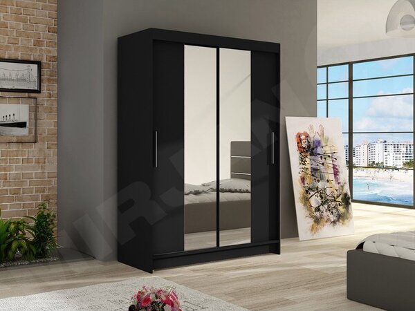 Skříň s posuvnými dveřmi a zrcadlem Miami II, Barva: černá, Osvětlení: osvětlení LED RGB - barevné 5902928557459