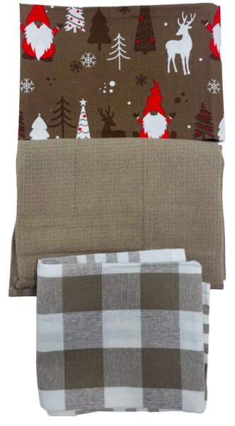 Utěrky na nádobí Vánoční Christmas hnědá 3ks 45x70cm