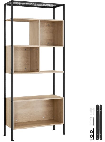 Tectake Regál Hastings 75x31x170,5cm - Industrial světlé dřevo, dub Sonoma