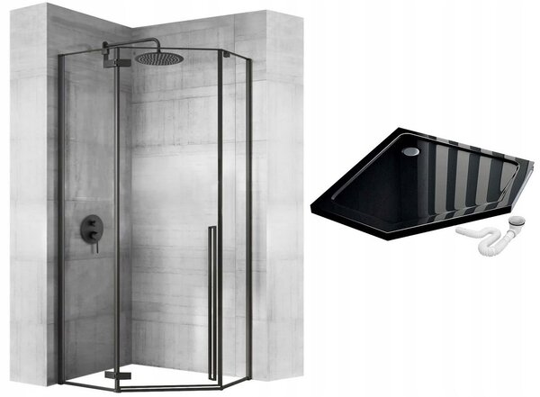 Rea Diamond, sprchový kout 90x90x200 cm + černá sprchová vanička, KPL-15622