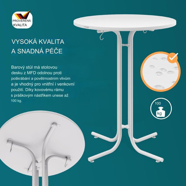 Deuba Skládací barový stůl Ø80 cm - bílý