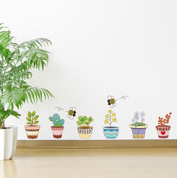Samolepka na zeď "Rostliny v květináči" 50x70 cm
