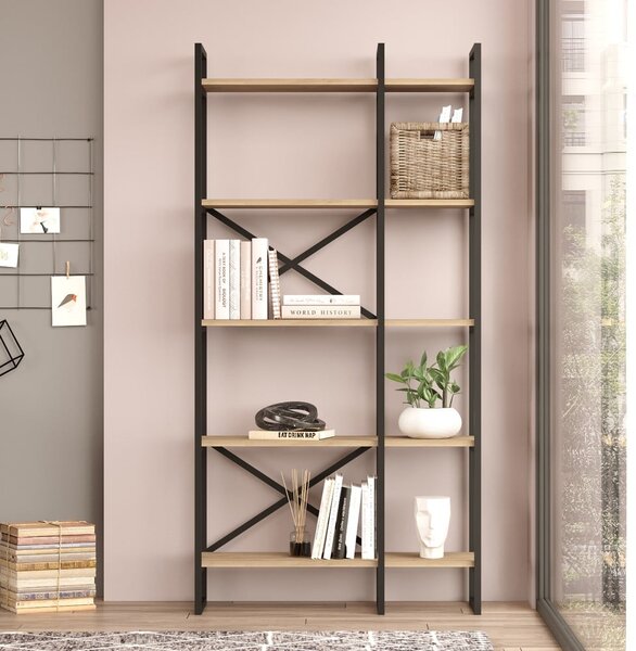 Černý/přírodní regál v dekoru dubu 87,5x175 cm Dusan – Marckeric