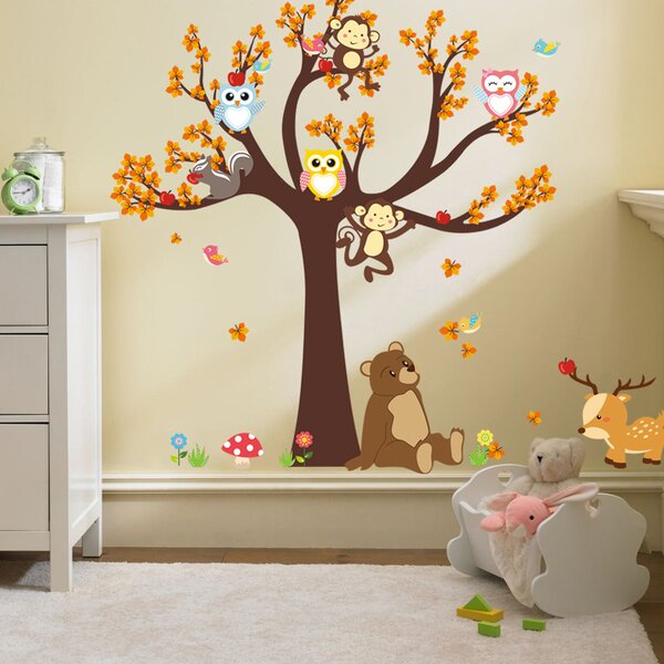 PIPPER | Samolepka na zeď "Lesní strom s opičkami" 100x100 cm