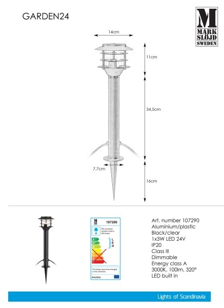 Markslöjd 107290 - LED Venkovní lampa GARDEN 24 LED/3W/24V 45 cm IP44 černá
