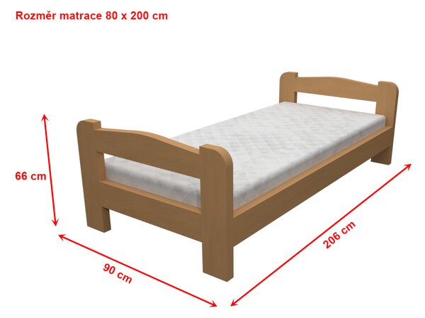 Dřevěná postel Libor buk s roštem - 200 x 80 cm, Bez matrace