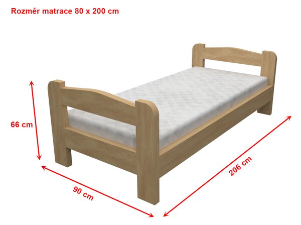 Dřevěná postel Libor smrk s roštem - 200 x 90 cm, Bez matrace