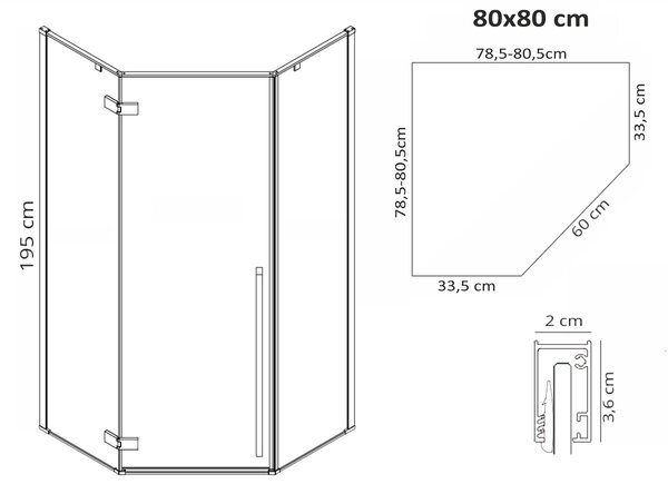 Sprchový kout DIAMOND 80x80 - černá matná