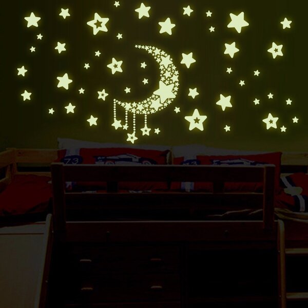 PIPPER | Samolepka na zeď "Fosforové hvězdičky s měsícem" 35x40 cm