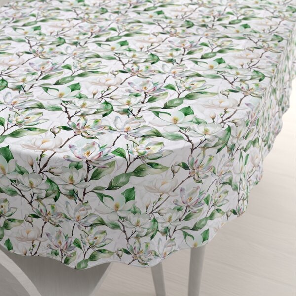 Biante Teflonový oválný ubrus TF-117 Květy magnolie na bílém 50x100 cm