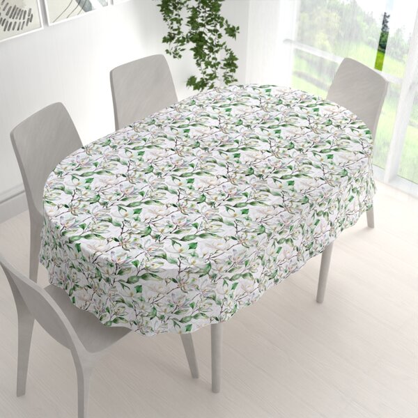 Biante Teflonový oválný ubrus TF-117 Květy magnolie na bílém 50x100 cm