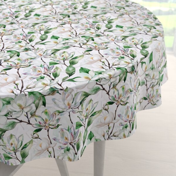 Biante Teflonový kulatý ubrus TF-117 Květy magnolie na bílém Ø 40 cm