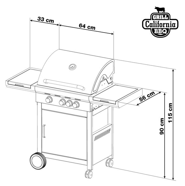 Plynový gril CALIFORNIA BBQ, 4 hořáky, s redukčním ventilem, stříbrná Penta CZ
