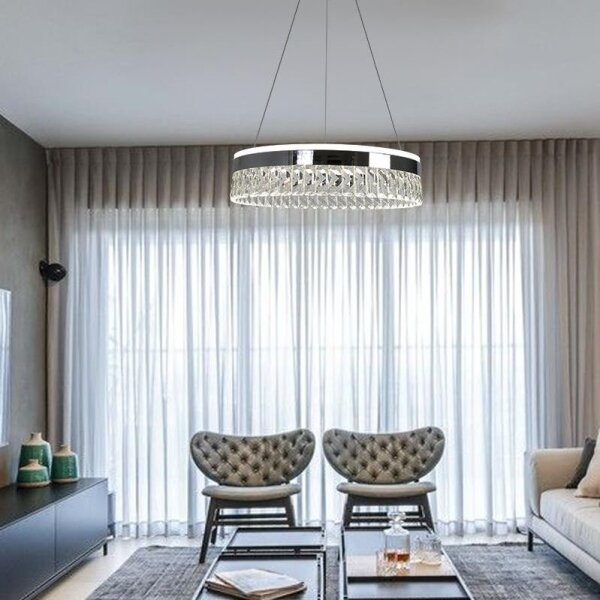 LED Stmívatelný lustr na lanku LED/90W/230V 3000-6500K chrom + dálkové ovládání