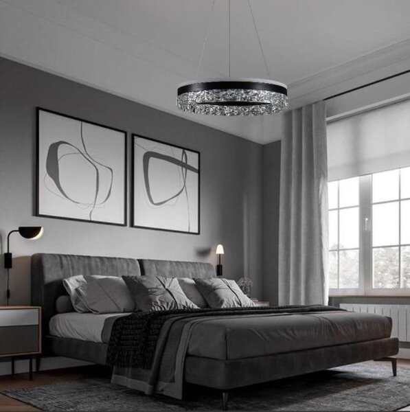 LED Stmívatelný lustr na lanku LED/80W/230V 3000-6500K černá + dálkové ovládání