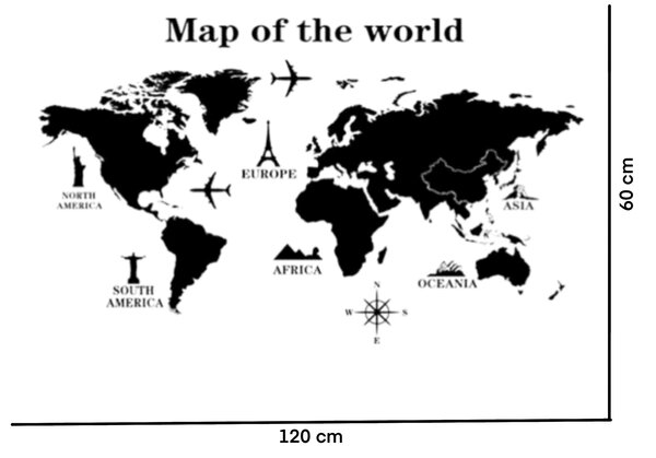 Samolepka na zeď "Mapa světa" 120x70 cm