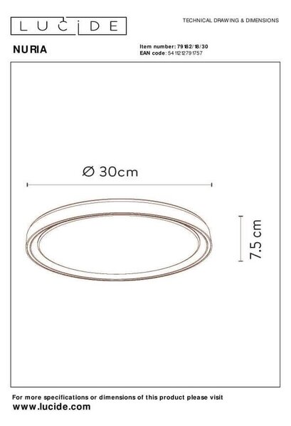 Lucide 79182/18/30 LED přisazené stropní svítidlo Nuria 1x18W | 1440lm | 2700K - černá, stmívatelné