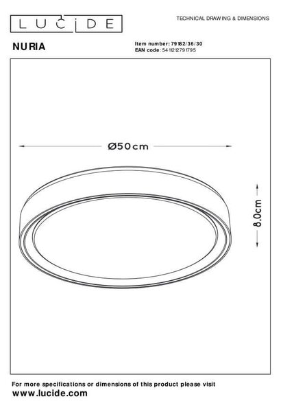 Lucide 79182/36/30 LED přisazené stropní svítidlo Nuria 1x36W | 2880lm | 2700K - černá, stmívatelné
