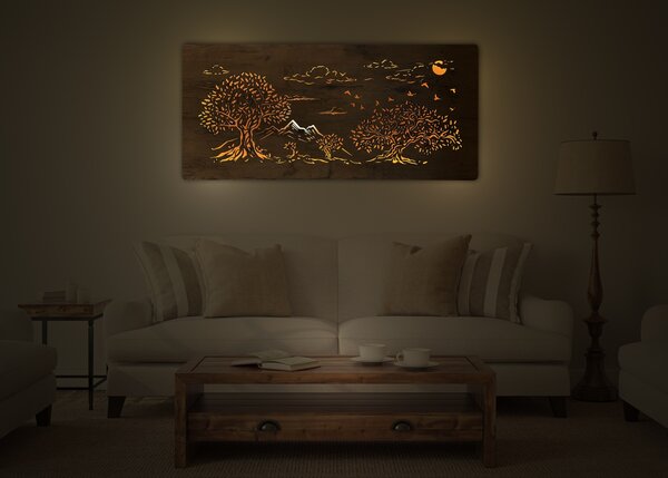 "Čtyři duby" světelný obraz 230V 130x60cm provedení povrchu: dub