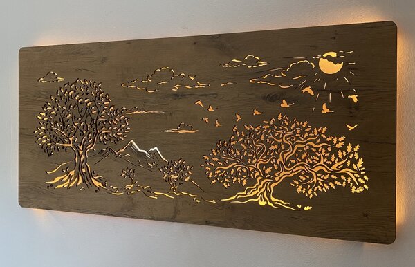 "Čtyři duby" světelný obraz 230V 130x60cm provedení povrchu: dub