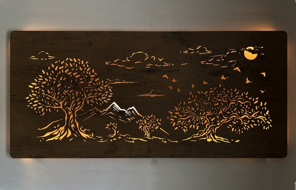 "Čtyři duby" světelný obraz 230V 130x60cm provedení povrchu: dub