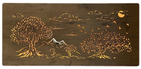 "Čtyři duby" světelný obraz 230V 130x60cm provedení povrchu: dub