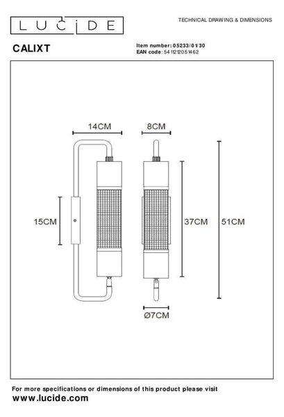 Lucide 05233/01/30 CALIXT dekorativní nástěnné svítidlo E27 | 1x25W - černá