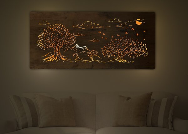 "Čtyři duby" světelný obraz 230V 130x60cm provedení povrchu: dub
