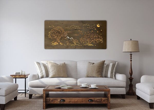 "Čtyři duby" světelný obraz 230V 130x60cm provedení povrchu: dub