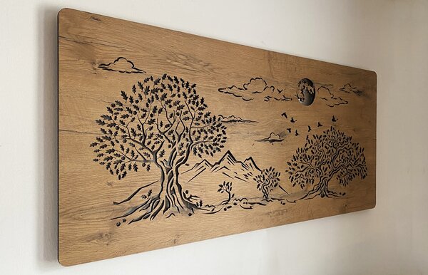 "Čtyři duby" světelný obraz 230V 130x60cm provedení povrchu: dub