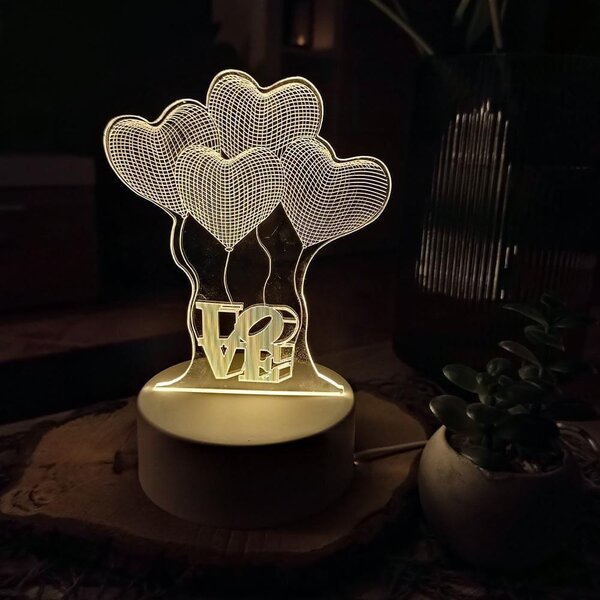 Dekorativní 3D lampa - srdíčka