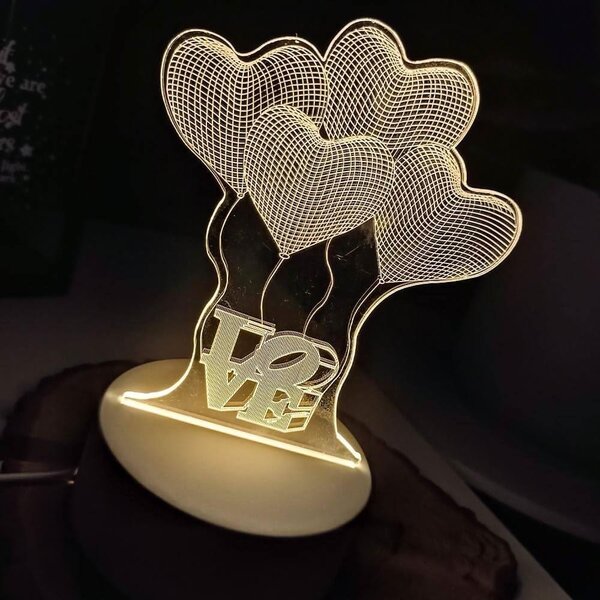 Dekorativní 3D lampa - srdíčka