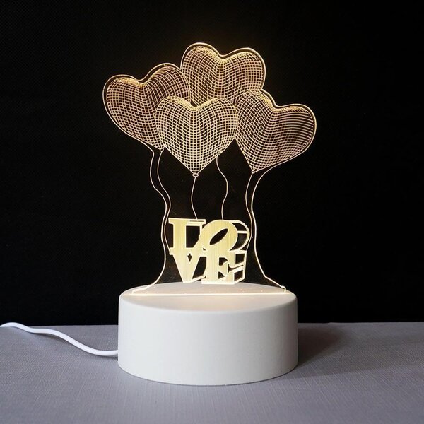 Dekorativní 3D lampa - srdíčka