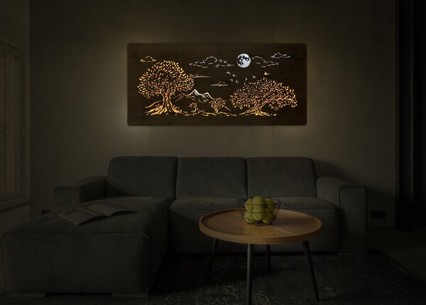 "Čtyři duby a měsíc" světelný obraz 230V 130x60cm provedení povrchu: bříza