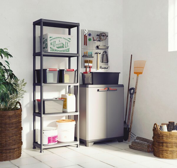 VÍCEÚČELOVÁ SKŘÍŇ, šedá, červená, černá, 68/90/39 cm Keter - Online Only komody, Online Only