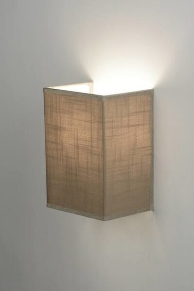 Nástěnné designové béžové svítidlo Bruinisse Taupe (Hranaté nástěnné světlo do ložnice, textilní stínítko, s vypínačem)