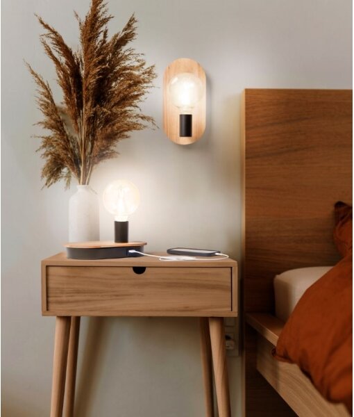 Ledvance - Dotyková stolní lampa s USB konektorem DECOR WOOD 1xE27/8W/230V