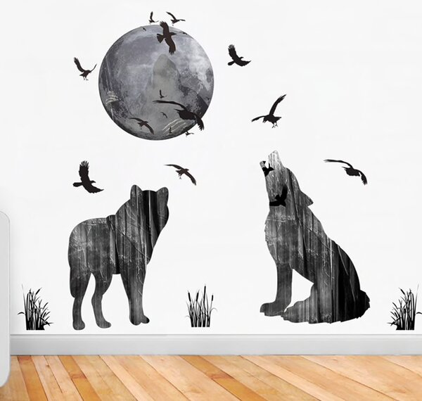 Samolepka na zeď "Vlk a Měsíc" 70x85cm