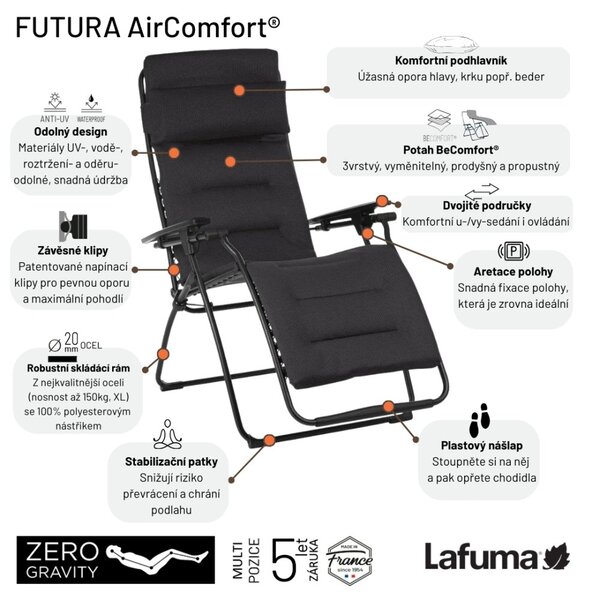 Relaxační křeslo Lafuma FUTURA AirComfort černá Acier