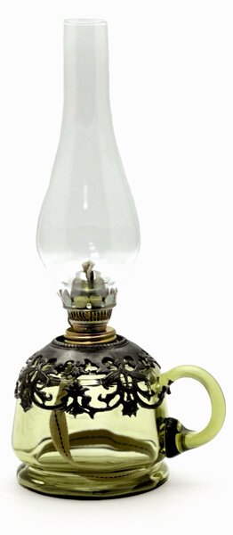 Sklárna Častolovice - Lampa petrolejová Lucie - lesní zelená zdobená cínem