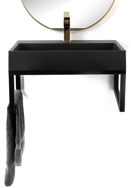 Konglomerátové umyvadlo REA GOYA 60x37 cm černé mat + konzole
