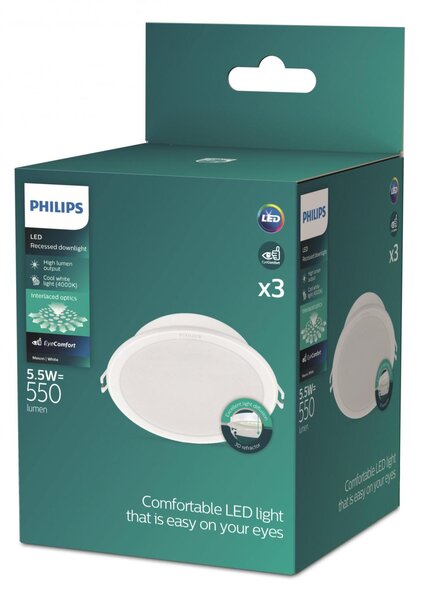 Philips Meson LED vestavné svítidlo 5,5W, 4000 K, bílá, 3 ks