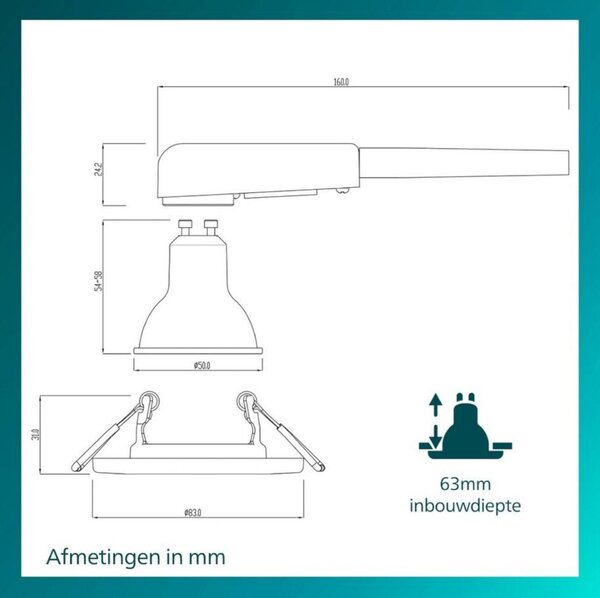 Philips Peridot Rec Kit Rd zapuštěné svítidlo kulaté 7W, AC 220-240, IP20, (5 ks), nikl