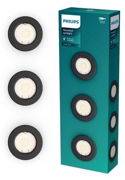 Philips Peridot Rec Kit Rd zapuštěné svítidlo kulaté 7W, AC 220-240, IP20, (3 ks), černá