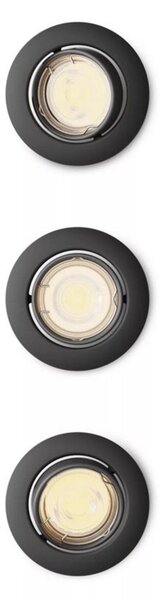 Philips Peridot Rec Kit Rd zapuštěné svítidlo kulaté 7W, AC 220-240, IP20, (3 ks), černá