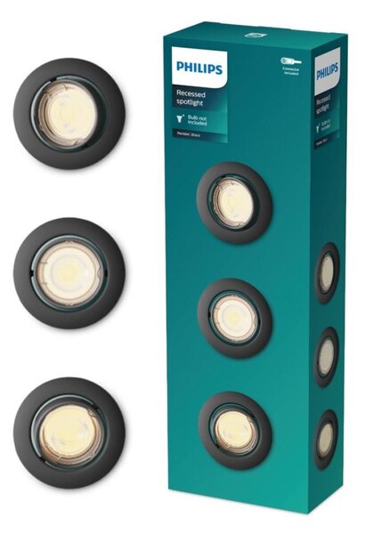 Philips Peridot Rec Kit Rd zapuštěné svítidlo kulaté 7W, AC 220-240, IP20, (3 ks), černá