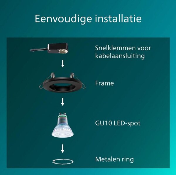 Philips Peridot Rec Kit Rd zapuštěné svítidlo kulaté 7W, AC 220-240, IP20, (3 ks), černá