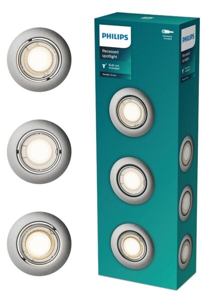Philips Peridot Rec Kit Rd zapuštěné svítidlo kulaté 7W, AC 220-240, IP20, (3 ks), nikl
