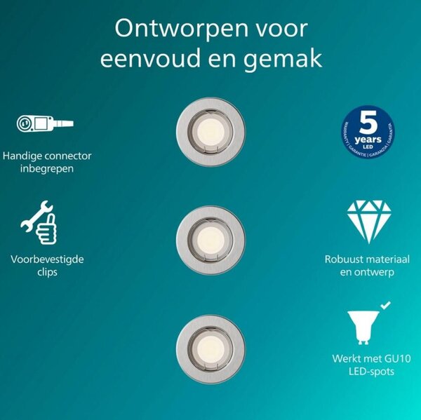 Philips Peridot Rec Kit Rd zapuštěné svítidlo kulaté 7W, AC 220-240, IP20, (3 ks), nikl